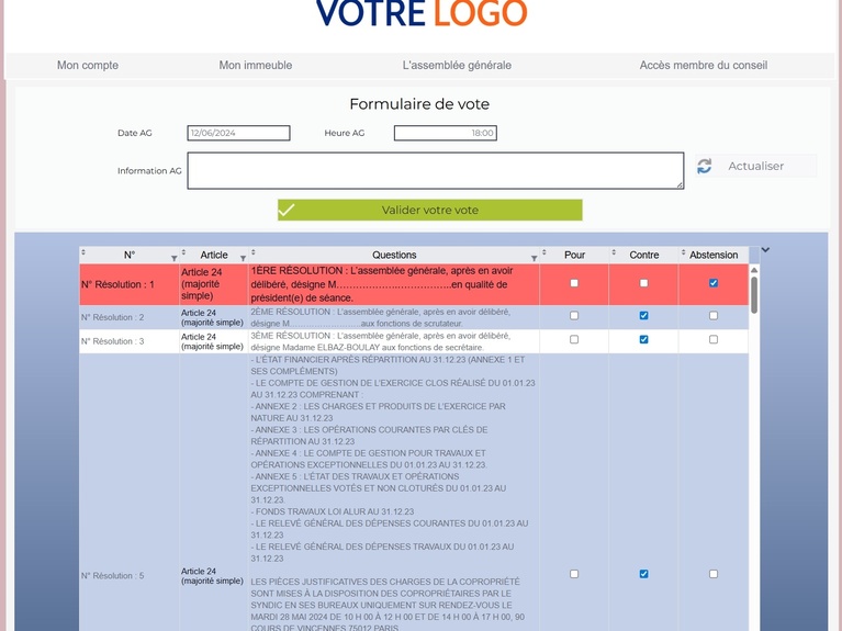 Extranet formulaire de vote